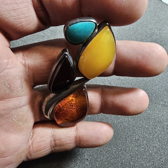 Vintage Sterling Silver 925 Multistone Set Large Abstract Pendant 2.5 Inch shows - Picture 6 of 9